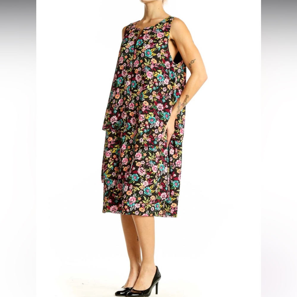 Banana Republic Black Floral Sleeveless Dress with tie waist